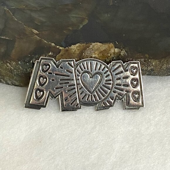 VTG Signed EFS Sterling Silver 925 Mexico MOM Mother Brooch Pin Mothers Day - Picture 1 of 16